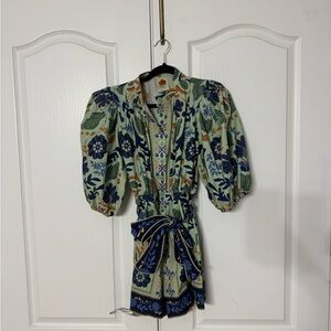 FARM Rio Floral Jumpsuit in Green and Blue